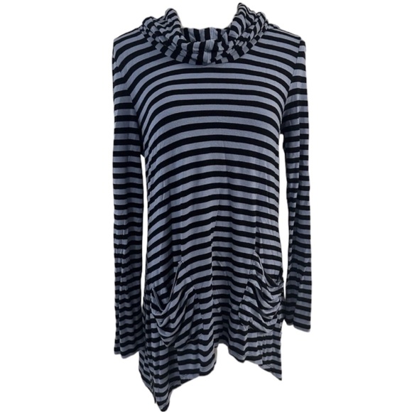 Striped Cowl Neck Hoodie Pockets Blue Gray Black Anthropologie Andrea Jovine - Picture 1 of 6